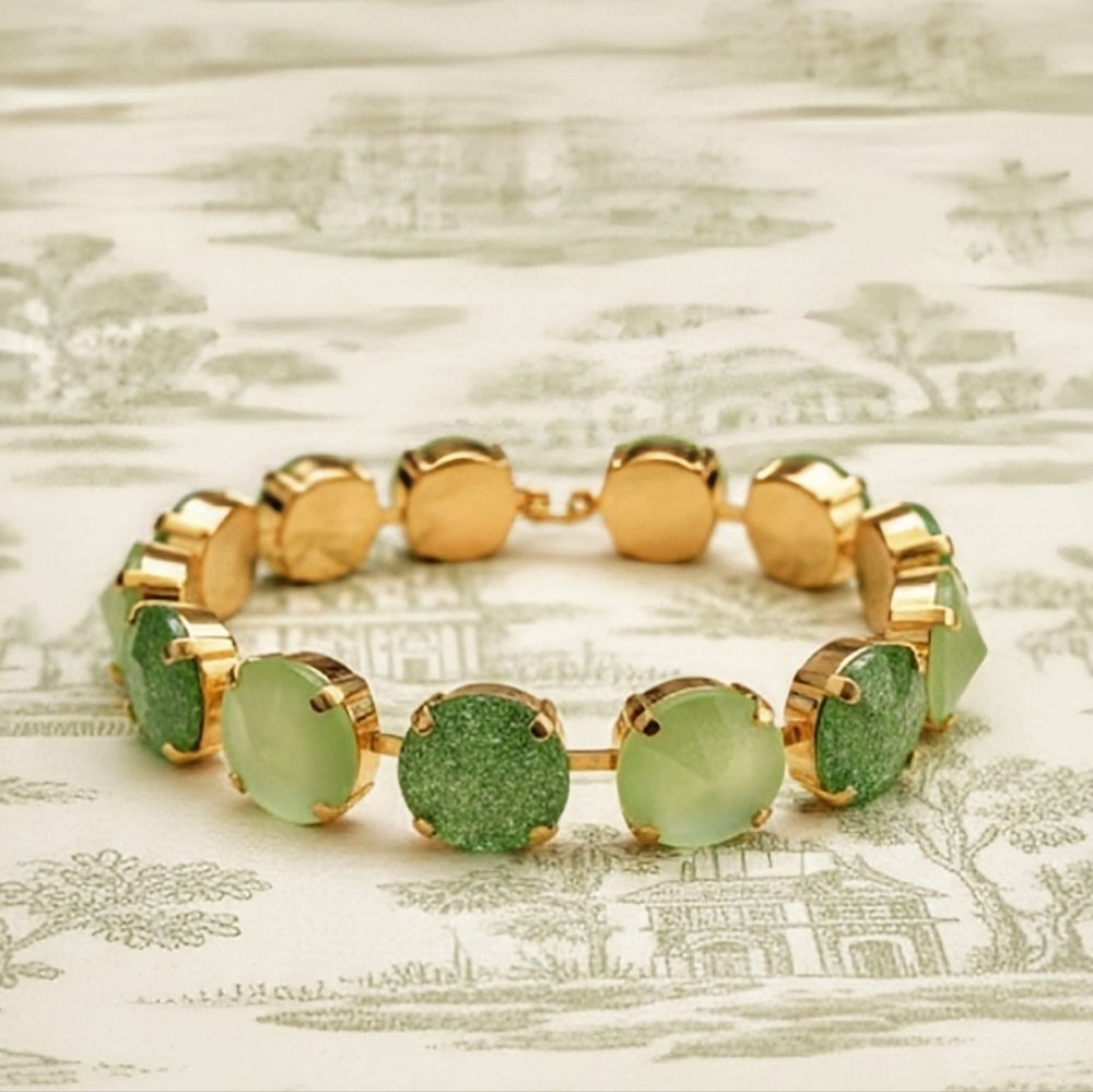 Apple Green Peridot And Mint Crystal In Classic Tennis Bracelet In Gold Plated